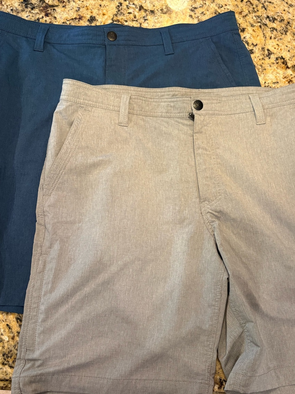 Bass Flat-Front Shorts in Blue and Light Gray